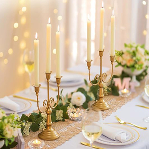 3 arm Candelabras Brass Candle Stick <b>Stands</b> Set of 2 Pcs Wedding Birthday Party Dining Table Christmas Decoration - Product Image 6
