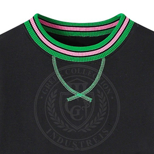 OEM Sisterhood sorority <b>Black</b> Sweatshirt Green Pink Trim Crew Neck Greek Embroidery Cotton fleece College Women's sweater - Product Image 4