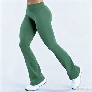 Leggings de Cintura Alta con Corte Acampanado, Color Azul Claro, Pantalones de Yoga - Product Image 5