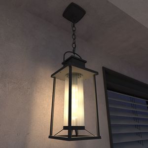 Lampadario esterno moderno per esterno con luce a costine nera per esterno per portico Gazebo Patio casa antiruggine impermeabile 1 confezione - Product Image 4