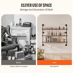 Mensola a parete industriale rustica in legno a 3 livelli 48x9.84in, scaffale portaoggetti a tubo galleggiante, mensola a muro Sundri Bracket - Product Image 5