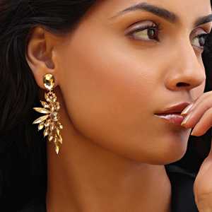 PRAO Luxe Marquise Crystal Half Flower Danglers Pendientes colgantes finos - Product Image 2