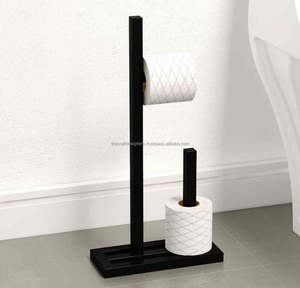 Porte-papier toilette sur pied en fer noir pour petites salles de bain, gain de place tout en gardant le papier toilette et la brosse organisés - Product Image 4