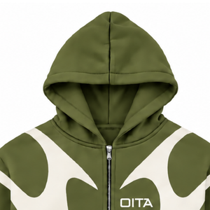 Olive Green Contrast Panel <b>Zip</b> Up <b>Hoodie</b> Men Streetwear Full Zipper Long Sleeve Casual Fleece Hooded Jacket With <b>Pockets</b> - Product Image 3