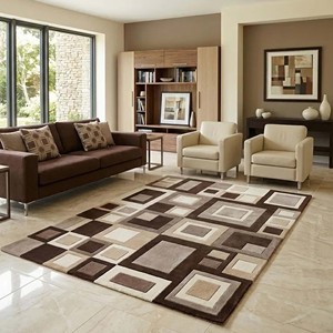 Solid Brown Beige Modern Geometric Area Rug Abstract Square Pattern Tufted Woolen Carpet luxury Living Room Bedroom Floor Decor - Product Image 3