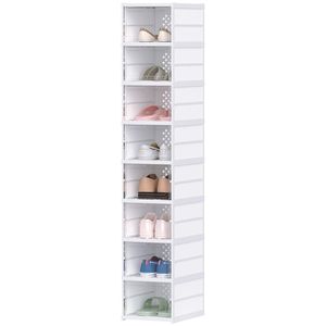 Set di 8 Scatole Bianche per Scarpe, Pieghevoli e Impilabili con Sportello Trasparente, Nessun Assemblaggio Richiesto, Adatte per Taglia 10, Organizzatore per Scarpe in Plastica - Product Image 1