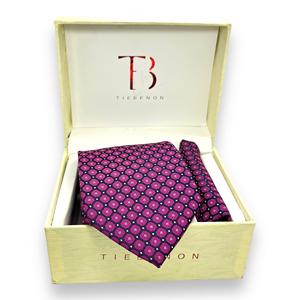 Men’s Magenta Geometric <b>Tie</b> Combo Set | Premium Stylish | Necktie with Pocket Square & Cufflinks for Formal Wear & Parties - Product Image 3