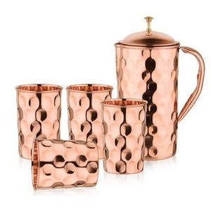 Wholesale Copper Jug 2 Glass Set | Food Grade Copper Water Pitcher Thermal Insulation 6-12 Hours Camping Use Hand Grip Design - Product Image 4