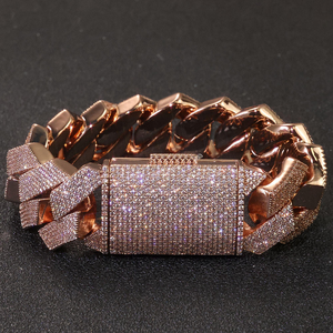 Pulsera de Cadena con Eslabones de Cristal Chapada en Oro Rosa, Diseño Geométrico de Lujo para Hombre, Uso Diario - Product Image 1