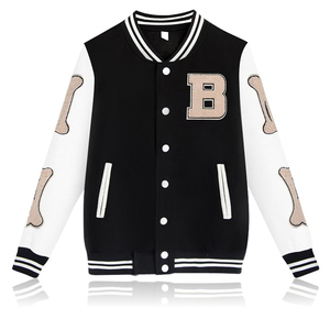 Veste varsity homme bleu et blanc, manches brodées d'un logo, col rabattu, style preppy, coupe classique, automne. - Product Image 6