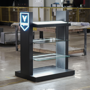 Custom Vertical Illuminated Freestanding Display Rack | Premium Metal and Glass Modern Store Fixture with LED Logo-OEM Accept - Product Image 2