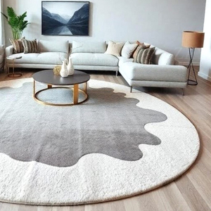 Tapis rond en laine bio gris et blanc tufté à la main, motif abstrait, tapis moderne pour salon, chambre, décoration intérieure, fournisseur en gros - Product Image 2