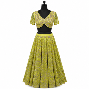 Lehenga Choli de Mariée Vert Olive de Luxe pour Femme, Brodé de Paillettes, pour Réception de Mariage, Fiançailles, Soirée, Création Traditionnelle de Designer - Product Image 1