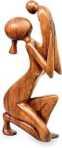 Sculpture en bois mère et enfant, décoration artisanale symbolisant l'attachement émotionnel, la chaleur et l'épanouissement. - Product Image 5
