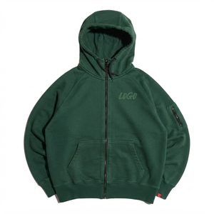 Sudadera Unisex Oversize con Capucha y Cremallera, Verde, de Algodón French Terry, Estilo Casual para Otoño, con Logotipo Frontal y Diseño de Bolsillo con Pedrería - Product Image 1