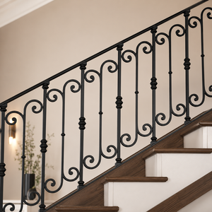 Rampe d'escalier moderne en aluminium noir avec accents dorés, résistante à l'eau et à la rouille, pour hôtel, balcon, villa de luxe - Product Image 1