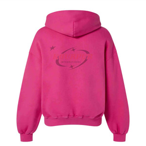 Sudadera con Capucha Rosa para Mujer, Color Sólido, Manga Larga, Informal, de Algodón Tejido, con Bolsillo Frontal con Logotipo, para Otoño - Product Image 2