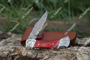 Cuchillo Plegable de Acero de Damasco de Grado Industrial, Afilado como una Navaja, de Alta Calidad, para Camping, Bricolaje, Uso Diario, Personalizable, OEM, con Madera Pakka - Product Image 5