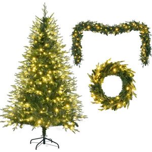 6FT Pre-Lit Aspen Fir Christmas Tree with Wreath Garland 380 Multi-Color LED Lights Artificial Grass Green Xmas Tree - Product Image 4