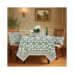 Classic Modern Printed 60x90 Inches 160 GSM Square Tablecloth Green White Plant Pattern Linen Cotton Washable Home Dining Decor - Product Image 1