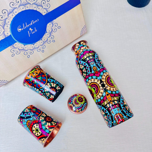 Ensemble de 2 gobelets en cuivre à motifs bohèmes, peints à la main, vaisselle artistique, décoration écologique pour la maison - Product Image 1