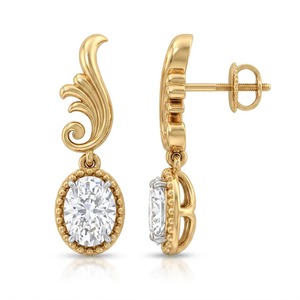 Pendientes de Oro Amarillo de 9K con Diamantes Cultivados en Laboratorio de Corte Ovalado de 1.24 CTW, Joyería Fina Floral Vintage, Venta al Por Mayor OEM - Product Image 4