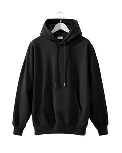 Sweat-shirt à capuche oversize pour homme, noir uni, en molleton de coton, décontracté, avec poches, pour l'automne - Product Image 2