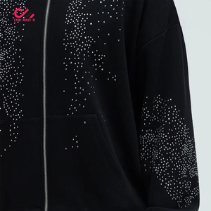 Chándales de invierno de alta calidad para hombre, talla grande, con diseño de pedrería, cremallera, lavado ácido, 100% algodón, holgados, con estampado y logotipo personalizado. - Product Image 6