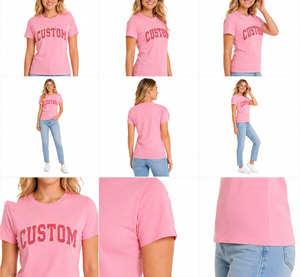 T-shirt rose personnalisé pour femme, imprimé floqué, col rond, manches courtes, décontracté, en jersey de coton respirant, coupe classique, pour le printemps et l'été - Product Image 6