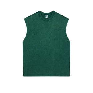 เสื้อกล้ามและเสื้อยืดออกกำลังกายผู้ชายสไตล์วินเทจผ้าหนาน้ำหนักมาก ล้างสีแบบแอซิดวอช แบรนด์ส่วนตัว - Product Image 4