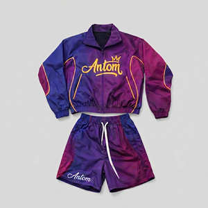 Custom Men's Shorts <b>Set</b> Zip Reflective Windbreaker Jacket Embroidery Logo Cotton <b>Waterproof</b> Solid Tracksuit Casual - Product Image 1