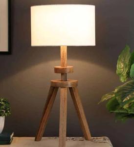 Wooden Table Lamp With White Fabric Drum Shade Warm Light Scandinavian Design For Bedroom <b>Decorative</b> <b>Lighting</b> - Product Image 1
