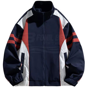 Chaqueta deportiva retro de invierno para hombre, estilo vintage, con bloques de color desestructurados, corte ajustado, cortavientos, con cremallera, repelente al agua y cuello alto. - Product Image 1
