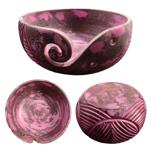 Customized Pink Antique Mango Wood Round Vintage Multi-purpose High-Quality Creative <b>Hand</b>-crafted Home Decor Natural Yarn Bowl - Product Image 1