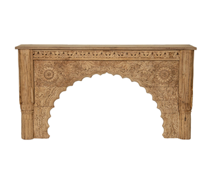 Mesa Consola de Madera Tallada a Mano con Intrincado Diseño de Arco Floral, Mesa de Entrada Rústica India, Muebles de Decoración para el Hogar - Product Image 1