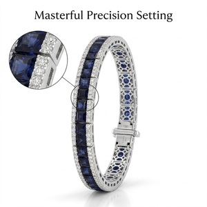 King O King Real 18K Solid White Gold Blue Sapphire Diamond <b>Bangle</b> Channel <b>Set</b> Pave Princess Cut Trendy Jewelry MOQ 1 - Product Image 2