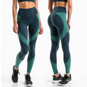 Mid Waist Full Length Yoga <b>Leggings</b> Elastic Waist <b>Mesh</b> Panels Contrast Stitch Design Breathable Quick Dry Seamless Spandex - Product Image 1