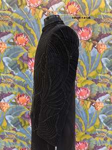 Sherwani para hombre con cuello mandarín, diseño de vórtice negro, sin arrugas, para bodas festivas, base de lachka TR premium, cuentas negras, estilo indo-occidental. - Product Image 2