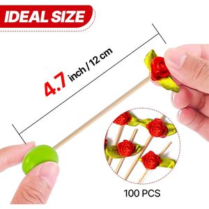 100 Pezzi Stuzzicadenti in Bambù da 4,7 Pollici, Spiedini Decorativi con Design a Rosa Rossa per Antipasti, Bevande e Frutta per Feste - Product Image 3