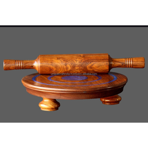 Premium Dark Acacia Wood Chakla Belan Set Handcrafted Rolling Board and Pin for Roti Chapati Kitchen and Dining <b>Essentials</b> - Product Image 3