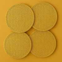 Ensemble de sets de table ronds fins en fibre de bambou écologiques à motif végétal de style bohème |   Sets de table artisanaux et durables tissés à la main
