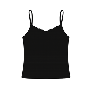 Débardeur d'été tendance pour femme en coton, tricot côtelé doux, bretelles spaghetti, avec bordure en dentelle à volants élégante, coupe extensible confortable - Product Image 1