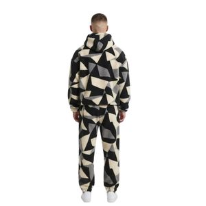 Custom Geometric Black <b>White</b> <b>Mens</b> Fleece Sweatsuit Set Printed Hoodie <b>Joggers</b> Oversized Streetwear Two Piece Apparel - Product Image 2