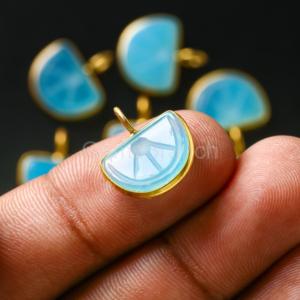 Dark Blue Chalcedony Orange Fruit Carved Gemstone <b>Charm</b> Pendant Gold Vermeil Healing Crystal Jewelry Natural Chalcedony Pendant - Product Image 4