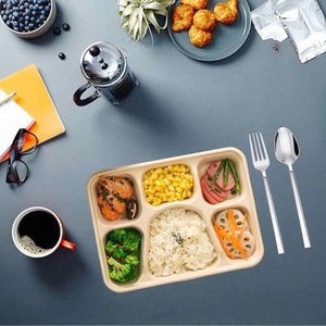 Plateau de service en bagasse de canne à sucre pour buffets, traiteurs et repas à emporter – Assiettes à 6 compartiments – Solutions d'emballage pour restaurants - Product Image 1