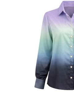 เสื้อเชิ้ตผู้หญิงแขนยาวสีไลเวนเดอร์ไล่เฉดสีมิ้นต์และน้ำเงินกรมท่า ติดกระดุม ทรงลำลอง สไตล์ออฟฟิศ ผู้ผลิตเสื้อผ้าแบบ OEM รับผลิตตามสั่ง - Product Image 3