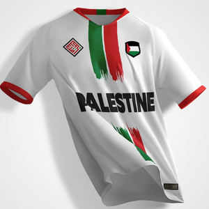 Maillot de football blanc pour homme Palestine, col en V, manches courtes, imprimé drapeau sublimé, polyester respirant, vêtements de sport pour adultes - Product Image 1