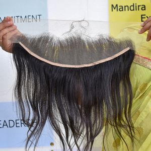 100% pas cher cuticule alignée 13*4 cheveux indiens droits frontaux Double trame vague profonde brésiliens vierge Temple cheveux humains - Product Image 4
