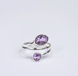 Custom Handcrafted Natural Amethyst <b>Adjustable</b> <b>Ring</b> 925 Sterling Silver Double Stone Fine Jewelry Wholesale - Product Image 1