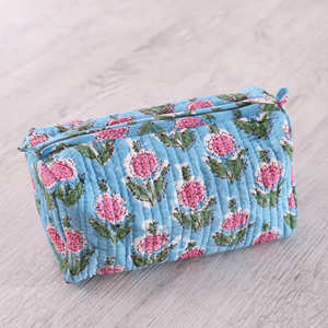 กระเป๋าเครื่องสำอางผ้าฝ้ายลายพิมพ์บล็อกแบบวินเทจขนาดใหญ่ ซิปปิด งานแฮนด์เมด ขายดี สำหรับผู้หญิง - Product Image 6